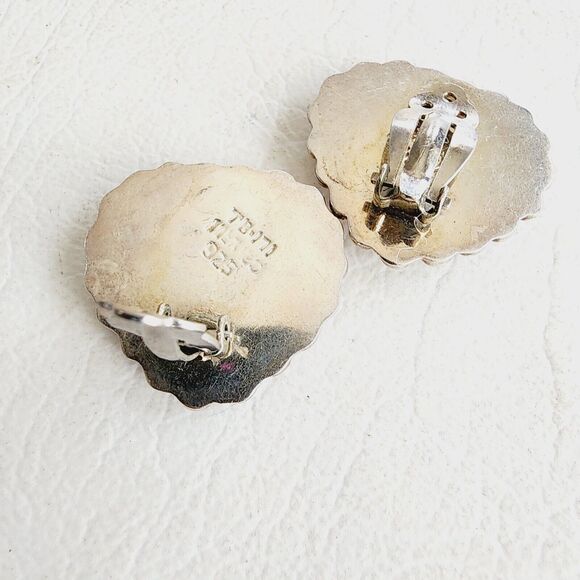 Taxco Mexico 925 Sterling Beaded Edge Heart Clip On Earrings 1" 21g - Picture 5 of 7